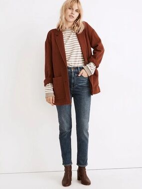 Madewell Diamond Jacquard Shaw Blazer in Stained Mahogany 100% Cotton